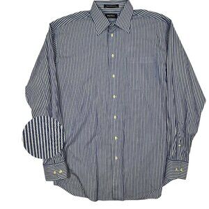 Nautica Shirt Mens 15.5 34/35 Blue White Striped Long‎ Sleeve Button Down Cotton
